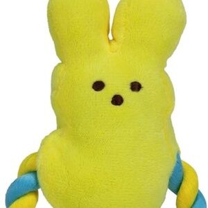 Yellow PEEPS Licensed DOG Bunny Rabbit With Rope Ring Toy Plush Squeak Easter 7"